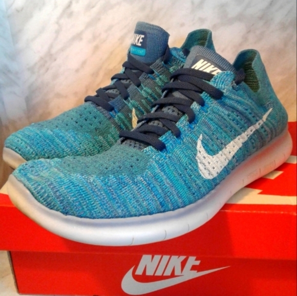 Nike Free RN Flyknit Women's 9.5 mens size 8 Running Shoes 831070-404 Blue White - Picture 2 of 7
